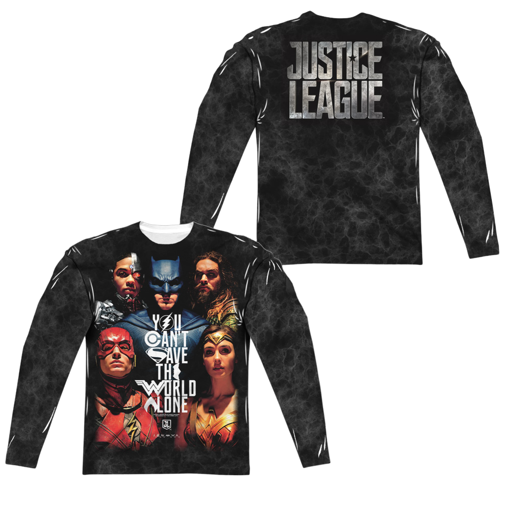 Justice League Save The World Poster Men's All-Over Print Long Sleeve T-Shirt Men's All-Over Print Long Sleeve Justice League
