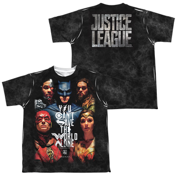 Justice League Movie Save The World Poster youth all-over print t-shirt for ages 8 to 12