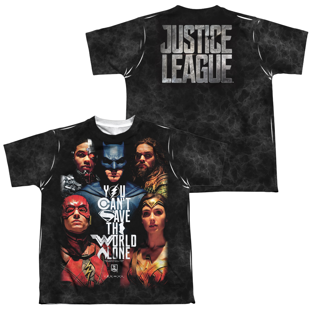 Justice League Movie Save The World Poster - Youth All-Over Print T-Shirt Youth All-Over Print T-Shirt (Ages 8-12) Justice League