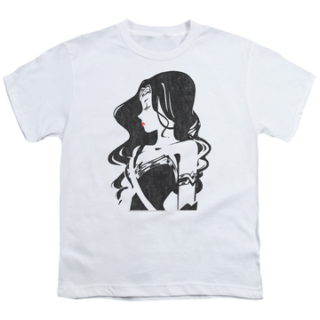 White youth t-shirt for ages 8 to 12 with Justice League Movie Profile graphic
