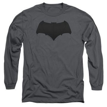 Charcoal men's long sleeve t-shirt with Justice League Movie Batman Logo graphic