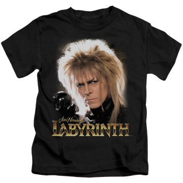 Black kid's t-shirt for ages 4 to 7 with Labyrinth Jareth graphic