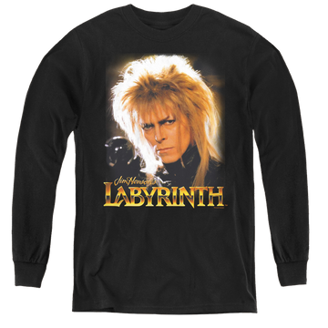Black youth long sleeve t-shirt with Labyrinth Jareth graphic