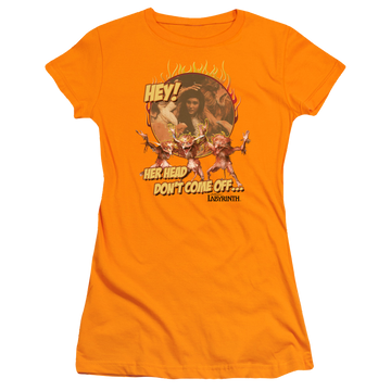 Orange juniors t-shirt with Labyrinth Head Dont Come Off graphic