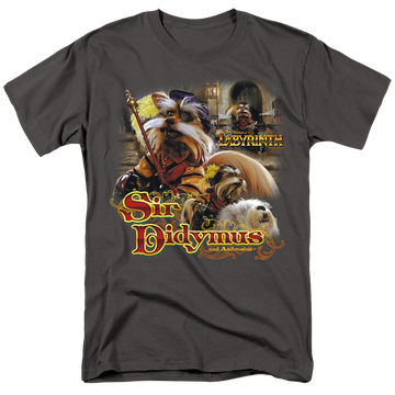 Charcoal men's regular fit t-shirt with Labyrinth Sir Didymus graphic