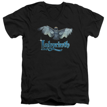 Black men's v-neck t-shirt with Labyrinth Title Sequence graphic