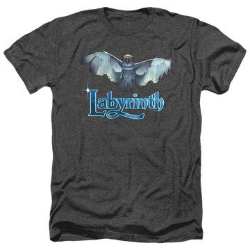 Charcoal men's heather t-shirt with Labyrinth Title Sequence graphic