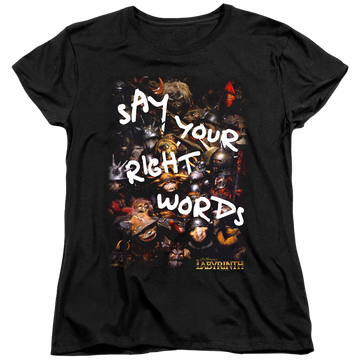 Black women's t-shirt with Labyrinth Right Words graphic