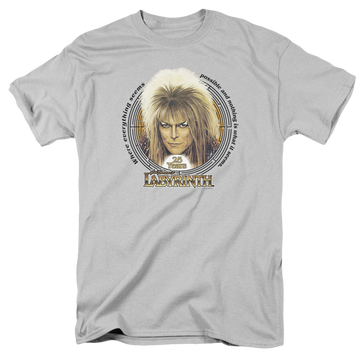 Silver men's regular fit t-shirt with Labyrinth 25 Years graphic