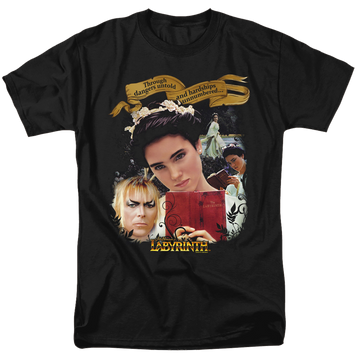 Black men's regular fit t-shirt with Labyrinth Dangers Untold graphic
