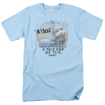 Light blue men's regular fit t-shirt with Labyrinth Tea graphic