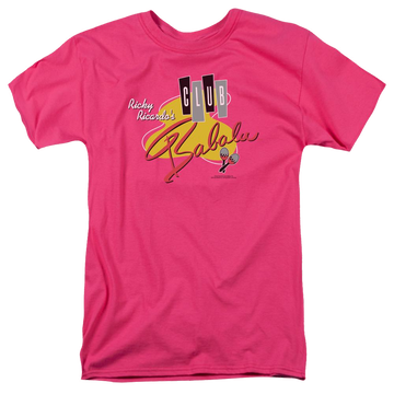 Hot pink men's regular fit t-shirt with I Love Lucy Club Babalu graphic