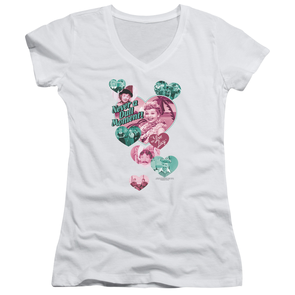 I Love Lucy Never A Dull Moment Juniors V-Neck T-Shirt Juniors V-Neck T-Shirt I Love Lucy