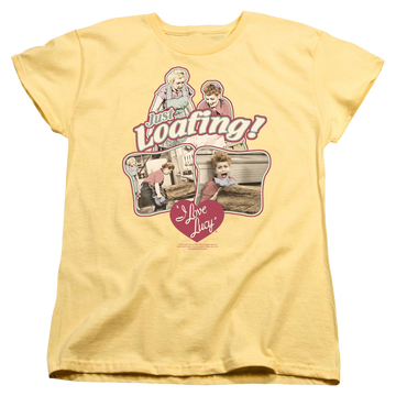 Pink women's t-shirt with I Love Lucy Just Loafing graphic