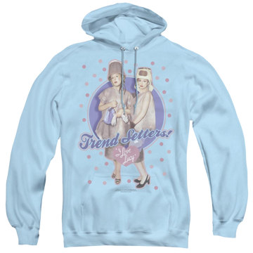 Light blue pullover hoodie with I Love Lucy Trend Setters graphic