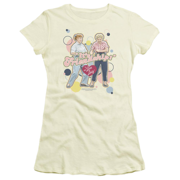 Cream juniors t-shirt with I Love Lucy Its Friendship graphic