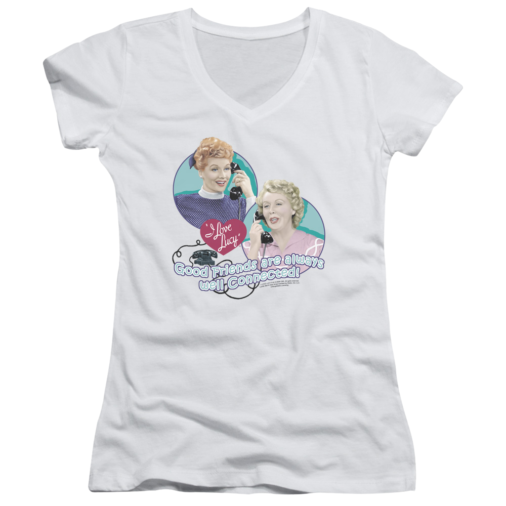 I Love Lucy Always Connected Juniors V-Neck T-Shirt Juniors V-Neck T-Shirt I Love Lucy