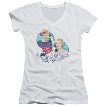 I Love Lucy Always Connected Juniors V-Neck T-Shirt Juniors V-Neck T-Shirt I Love Lucy