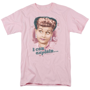 Pink men's regular fit t-shirt with I Love Lucy I Can Explain graphic