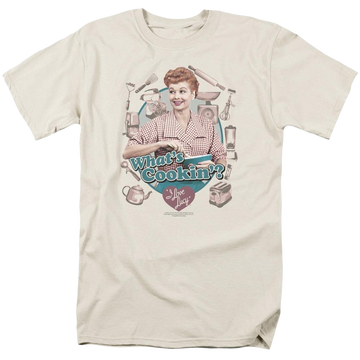 Cream men's regular fit t-shirt with I Love Lucy Whats Cookin graphic