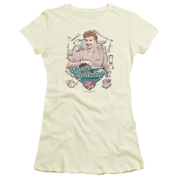 Cream juniors t-shirt with I Love Lucy Whats Cookin graphic