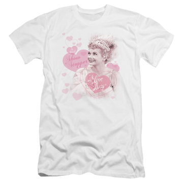 White men's premium slim fit t-shirt with I Love Lucy Show Stopper graphic