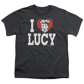 Charcoal youth t-shirt for ages 8 to 12 with I Love Lucy graphic