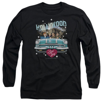 Black men's long sleeve t-shirt with I Love Lucy Hollywood Road Trip graphic