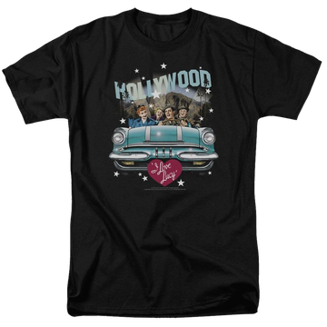 Black men's regular fit t-shirt with I Love Lucy Hollywood Road Trip graphic