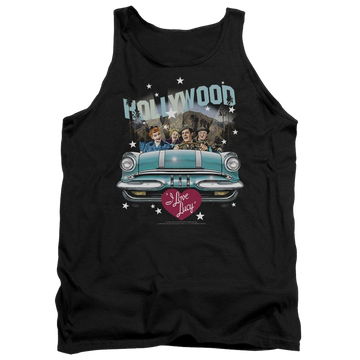 Black men's tank with I Love Lucy Hollywood Road Trip graphic