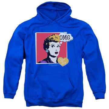 Royal pullover hoodie with I Love Lucy I Love Worhol Omg graphic