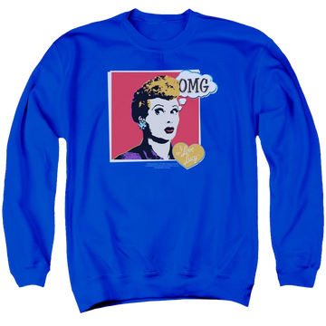 Royal men's crewneck sweatshirt with I Love Lucy I Love Worhol Omg graphic