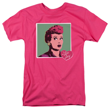 Hot pink men's regular fit t-shirt with I Love Lucy I Love Worhol graphic