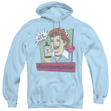 Light blue pullover hoodie with I Love Lucy Vita Comic graphic