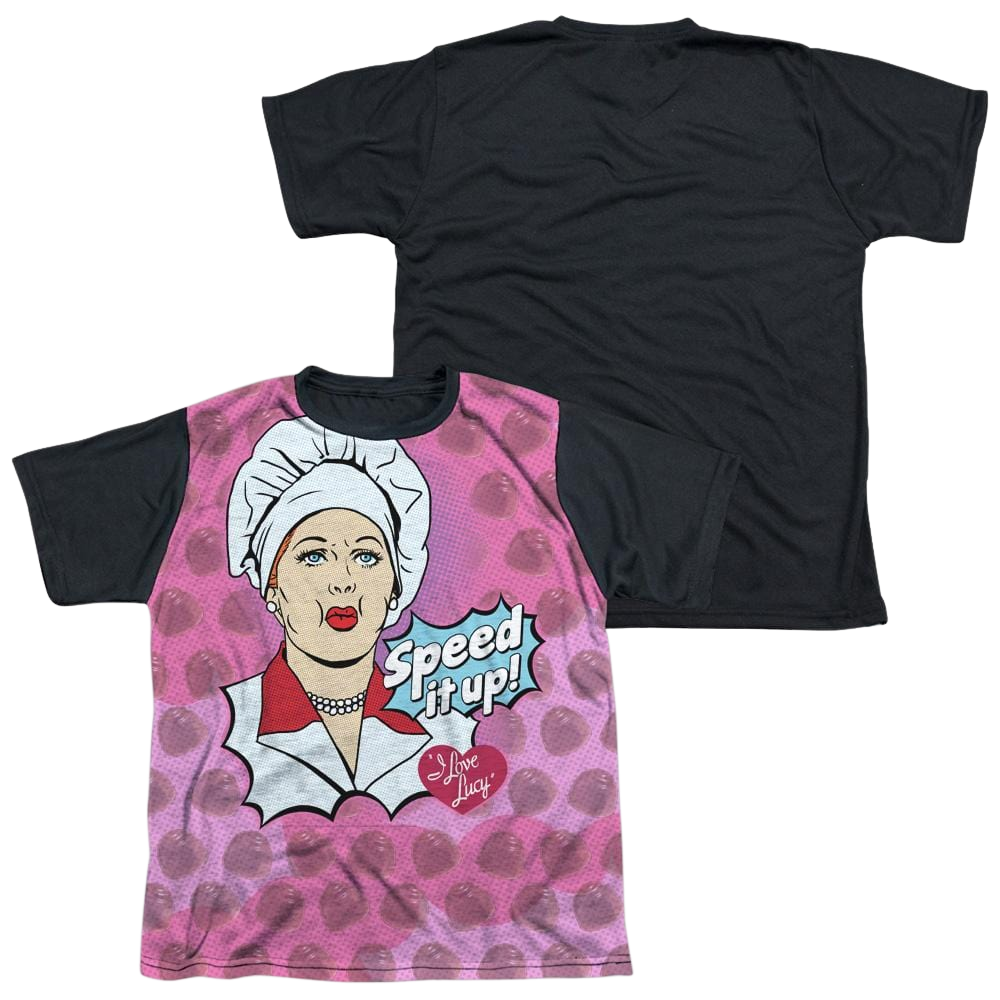 I Love Lucy All Over Speed It Up Youth Black Back T-Shirt (Ages 8-12) Youth Black Back T-Shirt (Ages 8-12) I Love Lucy