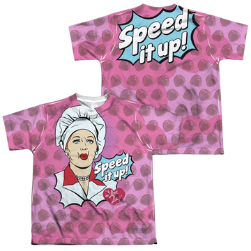 I Love Lucy All Over Speed It Up youth all-over print t-shirt for ages 8 to 12