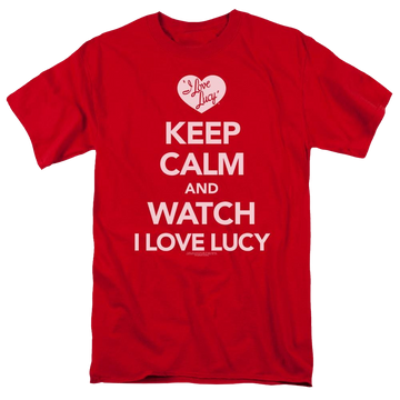 Red men's regular fit t-shirt with I Love Lucy Keep Calm And Watch graphic