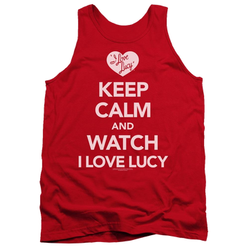 Red men's tank with I Love Lucy Keep Calm And Watch graphic