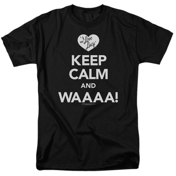 Black men's regular fit t-shirt with I Love Lucy Keep Calm Waaa graphic