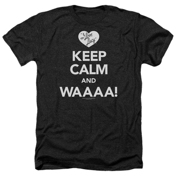 Charcoal men's heather t-shirt with I Love Lucy Keep Calm Waaa graphic