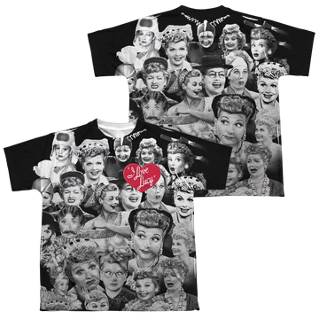 I Love Lucy Faces youth all-over print t-shirt for ages 8 to 12