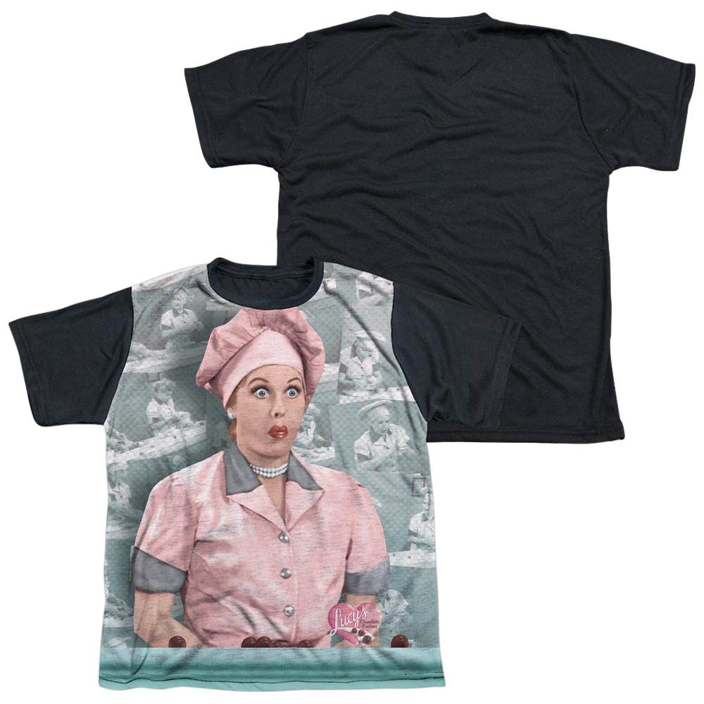 I Love Lucy Chocolate Belt Youth Black Back T-Shirt (Ages 8-12) Youth Black Back T-Shirt (Ages 8-12) I Love Lucy