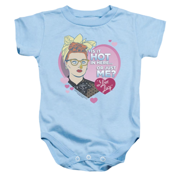 Light blue baby bodysuit with I Love Lucy Hot graphic