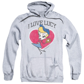 Athletic heather pullover hoodie with I Love Lucy Baseball Diva graphic