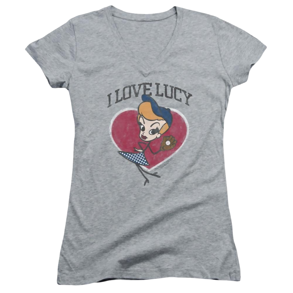 I Love Lucy Baseball Diva Juniors V-Neck T-Shirt Juniors V-Neck T-Shirt I Love Lucy