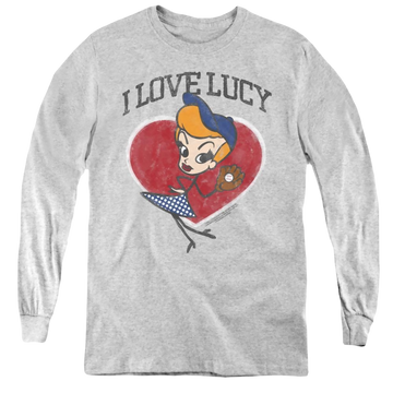 Athletic heather youth long sleeve t-shirt with I Love Lucy Baseball Diva graphic