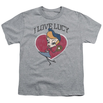 Athletic heather youth t-shirt for ages 8 to 12 with I Love Lucy Baseball Diva graphic