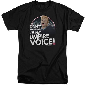 Black men's tall fit t-shirt with I Love Lucy Umpire graphic