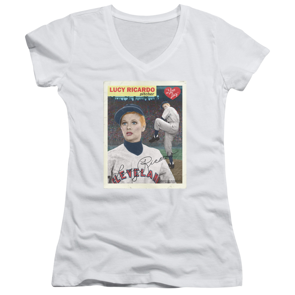 I Love Lucy Trading Card Juniors V-Neck T-Shirt Juniors V-Neck T-Shirt I Love Lucy