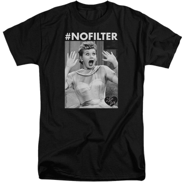 Black men's tall fit t-shirt with I Love Lucy No Filter graphic